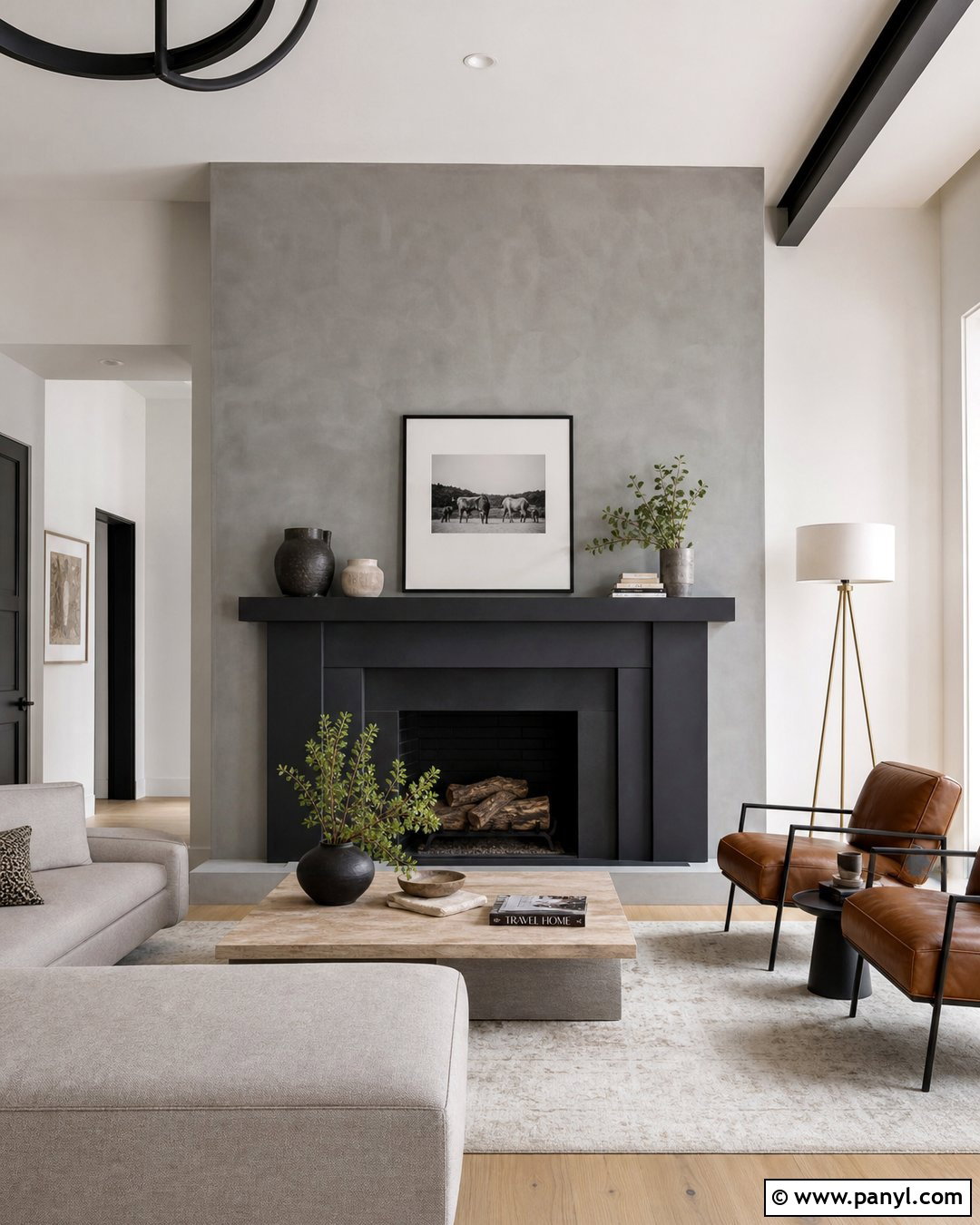 Gray Limewash Fireplace With Black Accents - 20 Limewash Paint Fireplace Wall Ideas