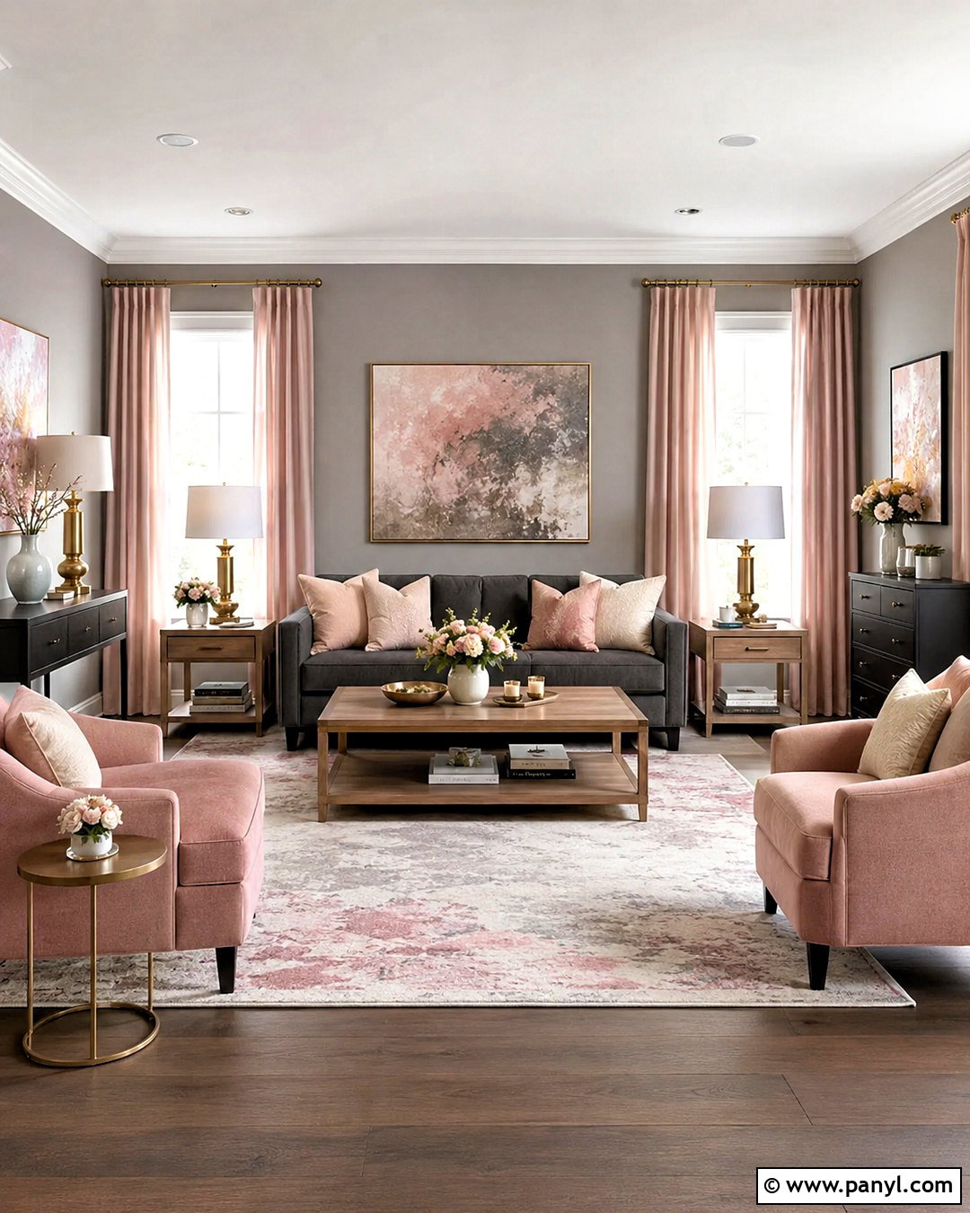 Gray Living Room With Blush Pink - 20 colors that go with gray living rooms