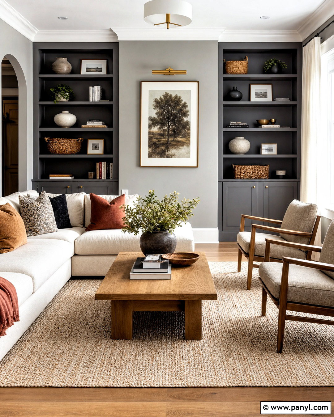 Gray Living Room With Built-In Shelves - 20 gray wall living room ideas