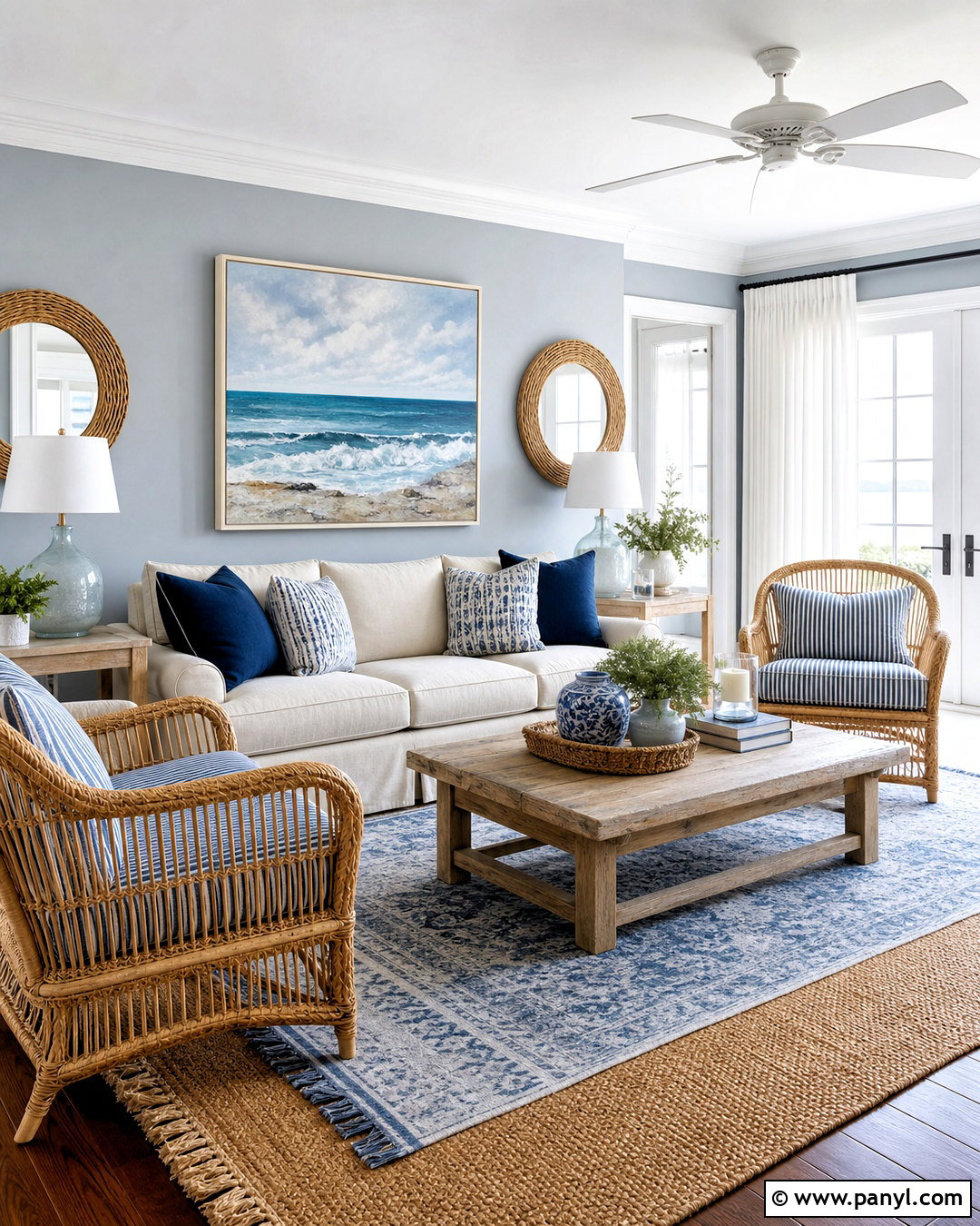 Gray Living Room With Coastal Blue Decor - 20 gray wall living room ideas