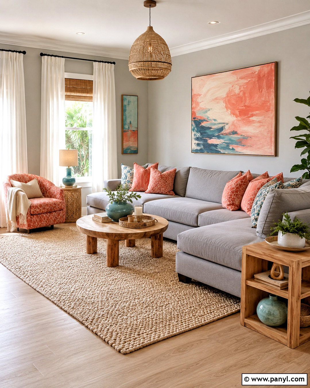 Gray Living Room With Coral - 20 colors that go with gray living rooms