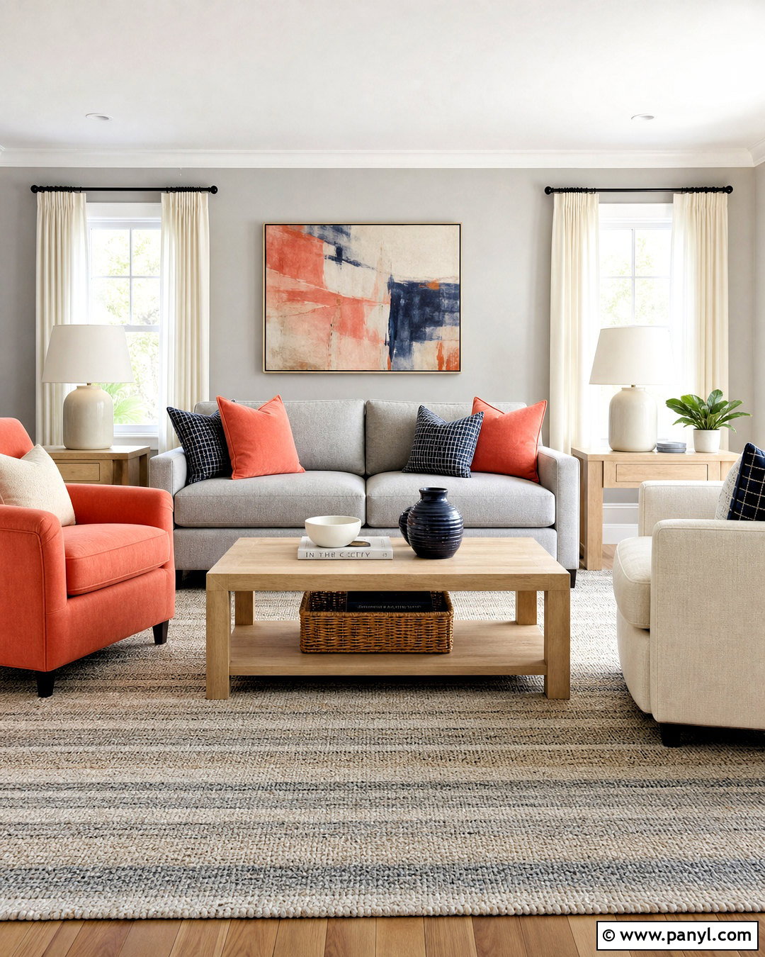 Gray Living Room With Coral - 20 accent colors for gray living room ideas