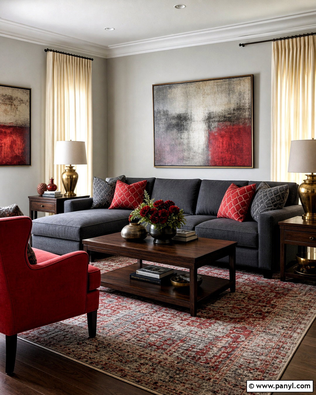 Gray Living Room With Deep Red - 20 accent colors for gray living room ideas