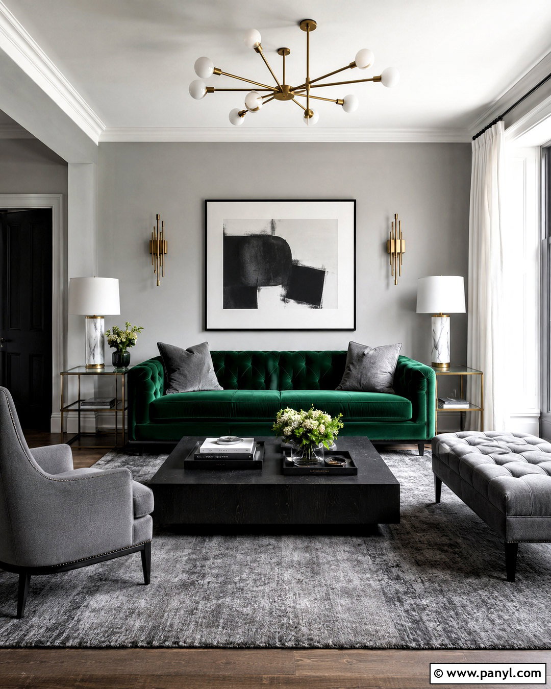 Gray Living Room With Emerald Green - 20 colors that go with gray living rooms