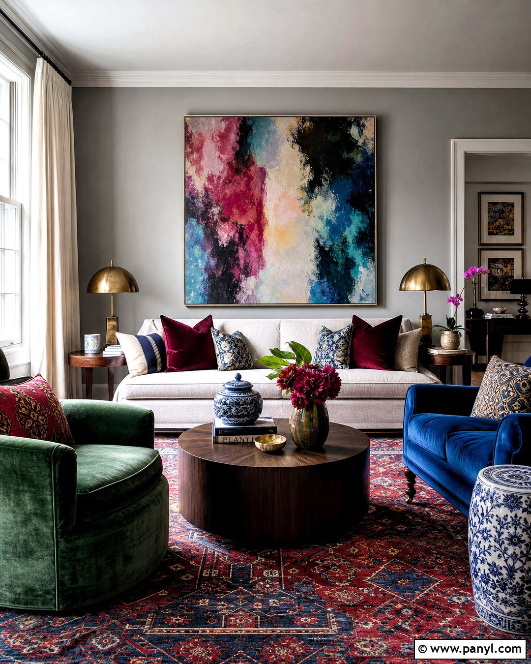 Gray Living Room With Jewel Tones - 20 gray wall living room ideas