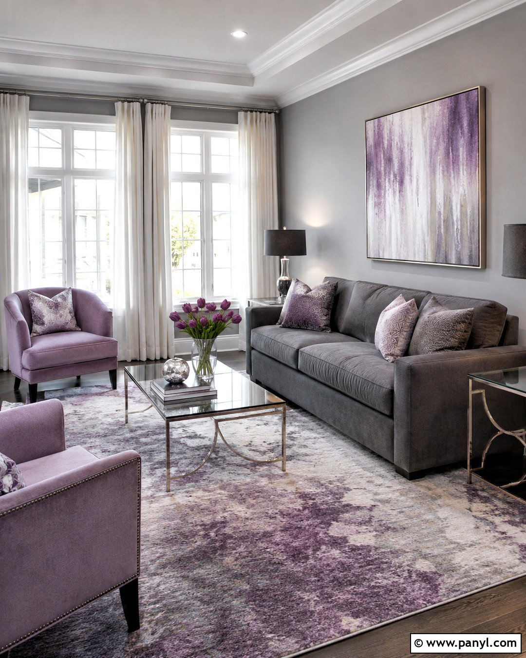 Gray Living Room With Lavender - 20 colors that go with gray living rooms