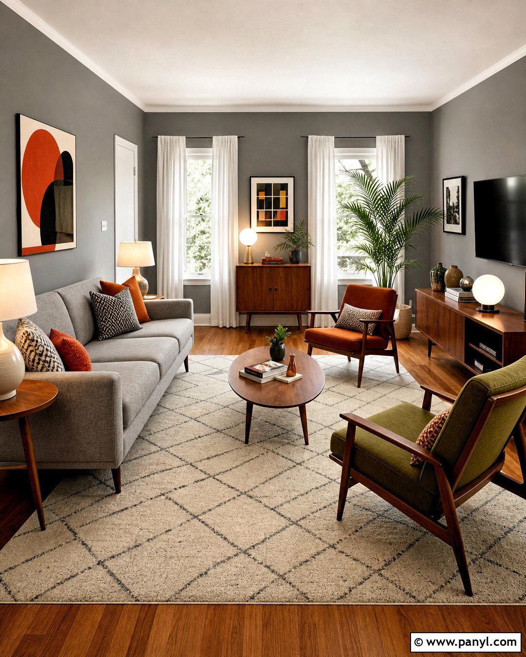 Gray Living Room With Midcentury Furniture - 20 gray wall living room ideas