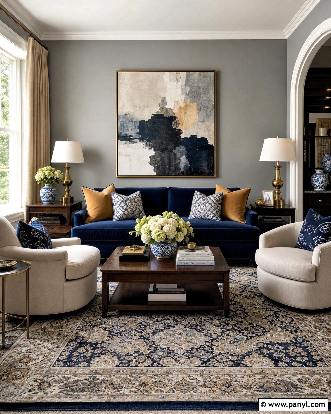 Gray Living Room With Navy Blue Furniture - 20 gray wall living room ideas