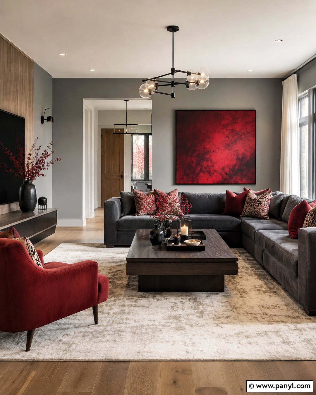 Gray Living Room With Red - 20 colors that go with gray living rooms