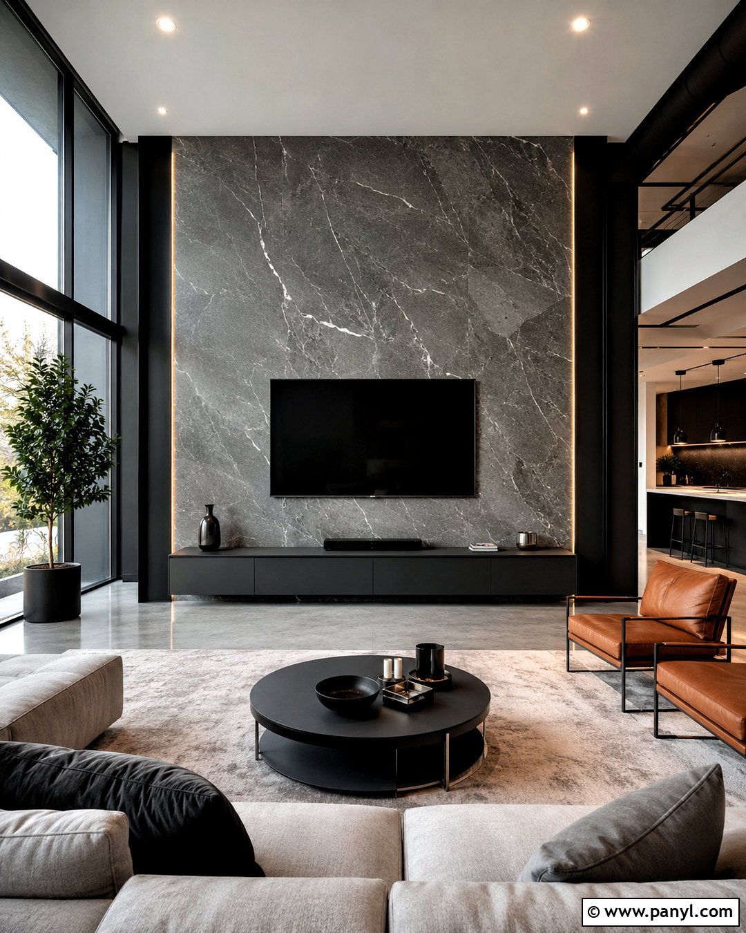 Gray Marble TV Feature Wall - 20 marble tv feature wall ideas