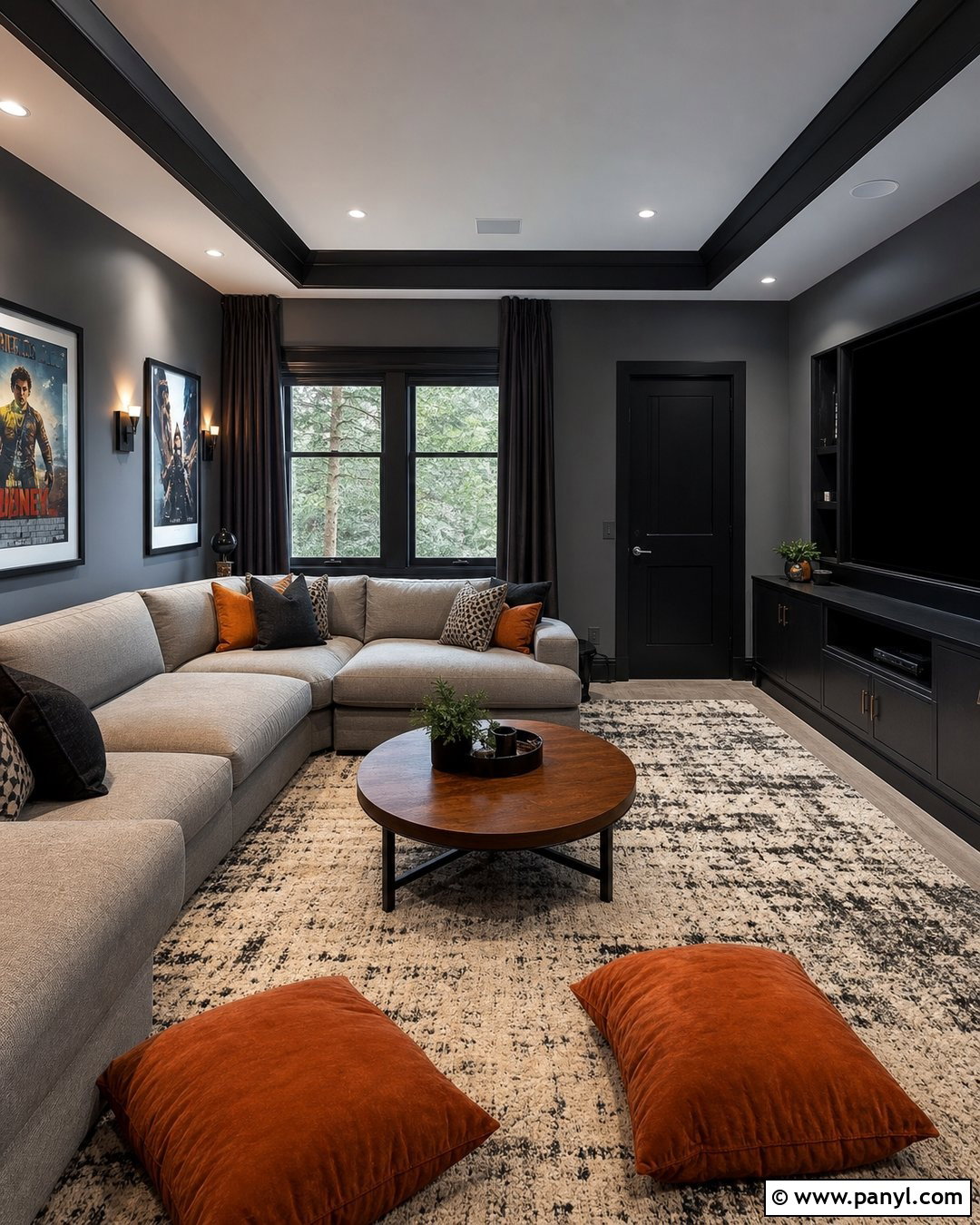Gray Media Room With Black Trim - 35 gray walls with black trim ideas