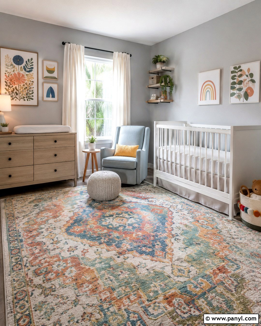 Gray Nursery With Colorful Rug - 20 Nursery With Gray Walls