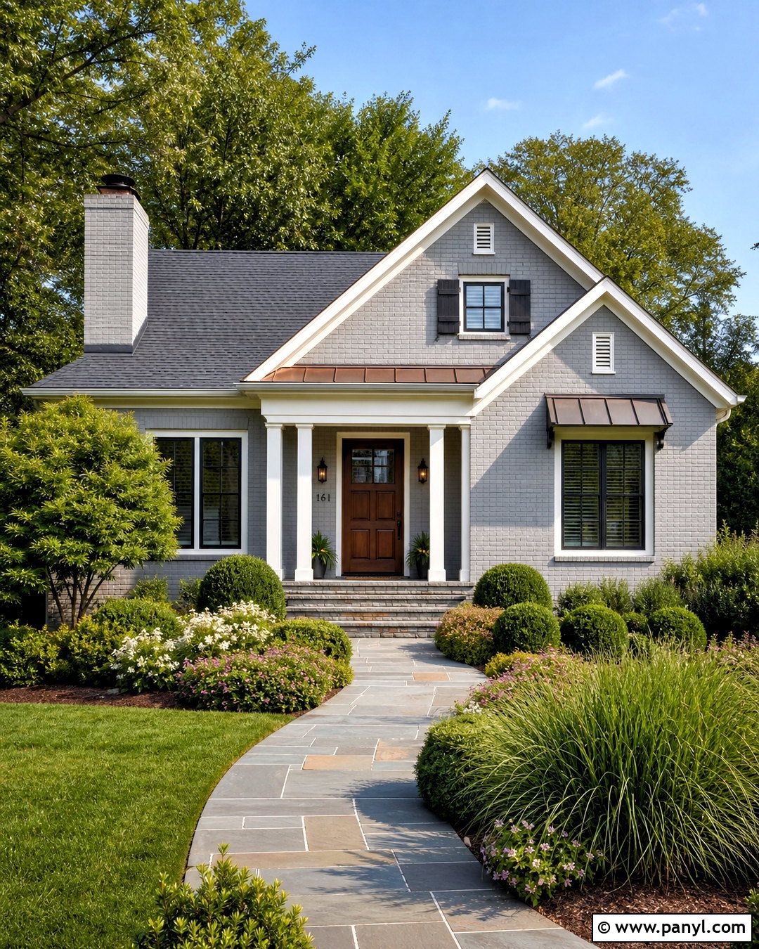Gray Painted Brick Bungalow With Copper Awning - 20 grey painted brick ideas