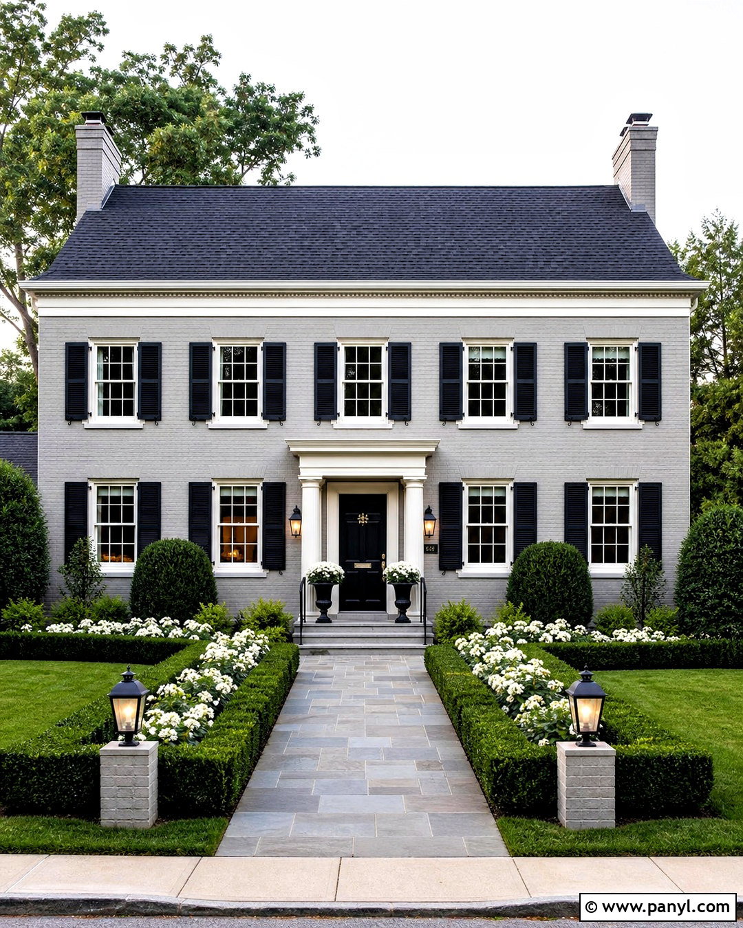 Gray Painted Brick Colonial With Black Shutters - 20 grey painted brick ideas