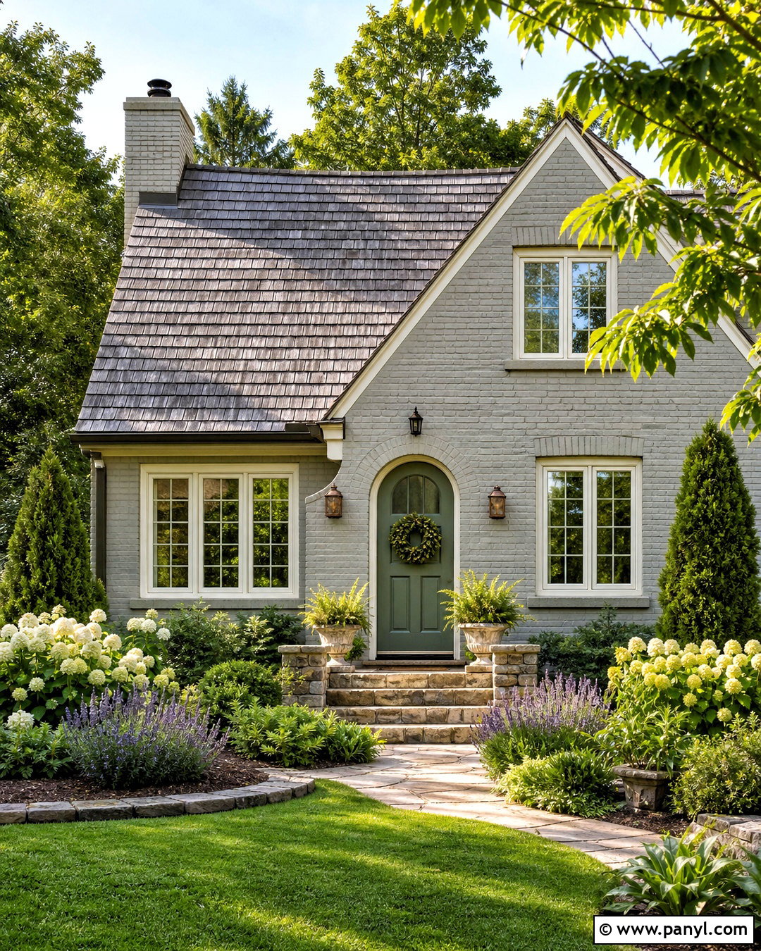 Gray Painted Brick Cottage With Sage Door - 20 grey painted brick ideas