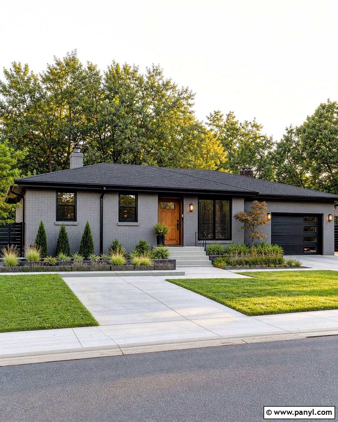 Gray Painted Brick Ranch With Black Windows - 20 grey painted brick ideas