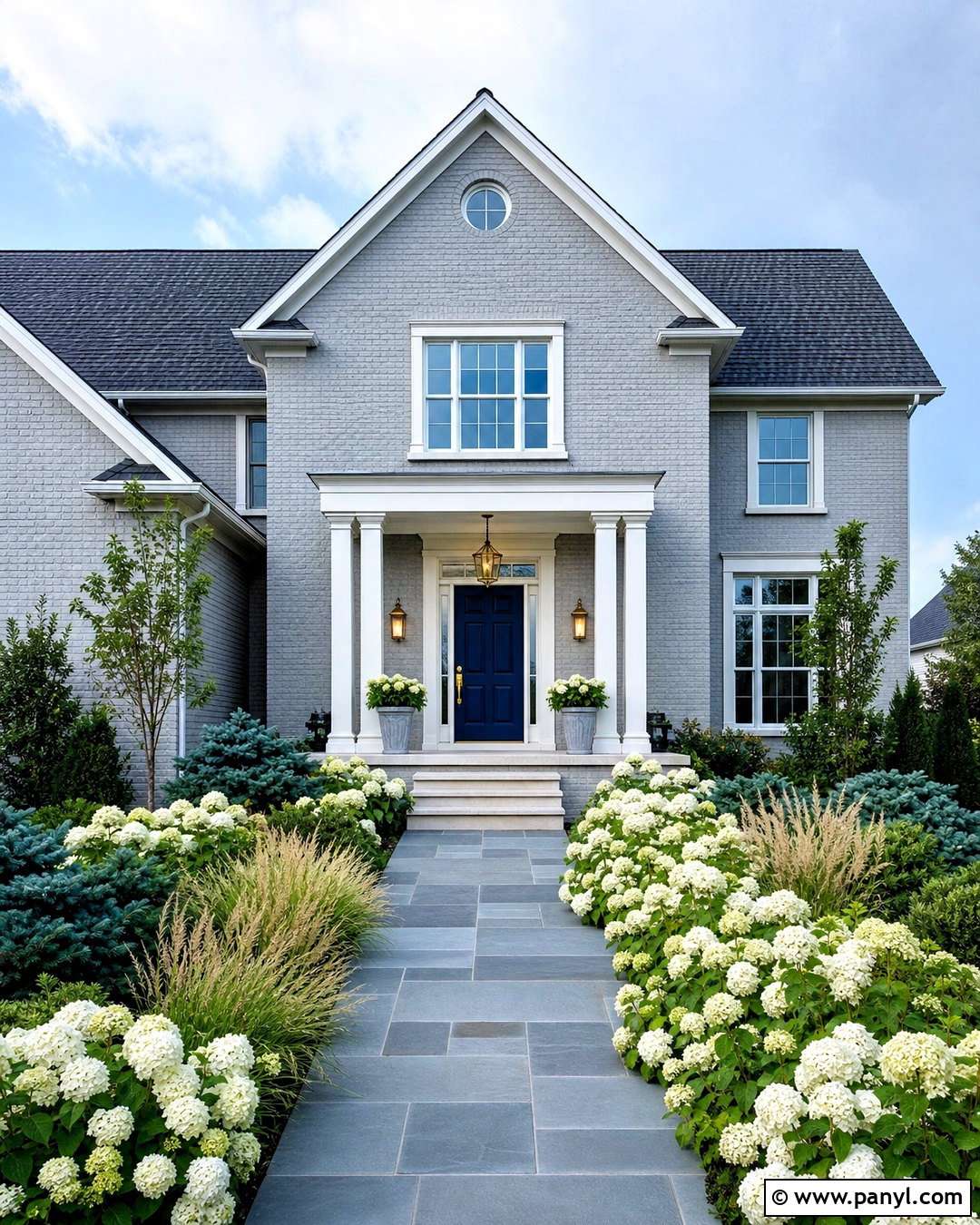 Gray Painted Brick With Navy Front Door - 20 grey painted brick ideas