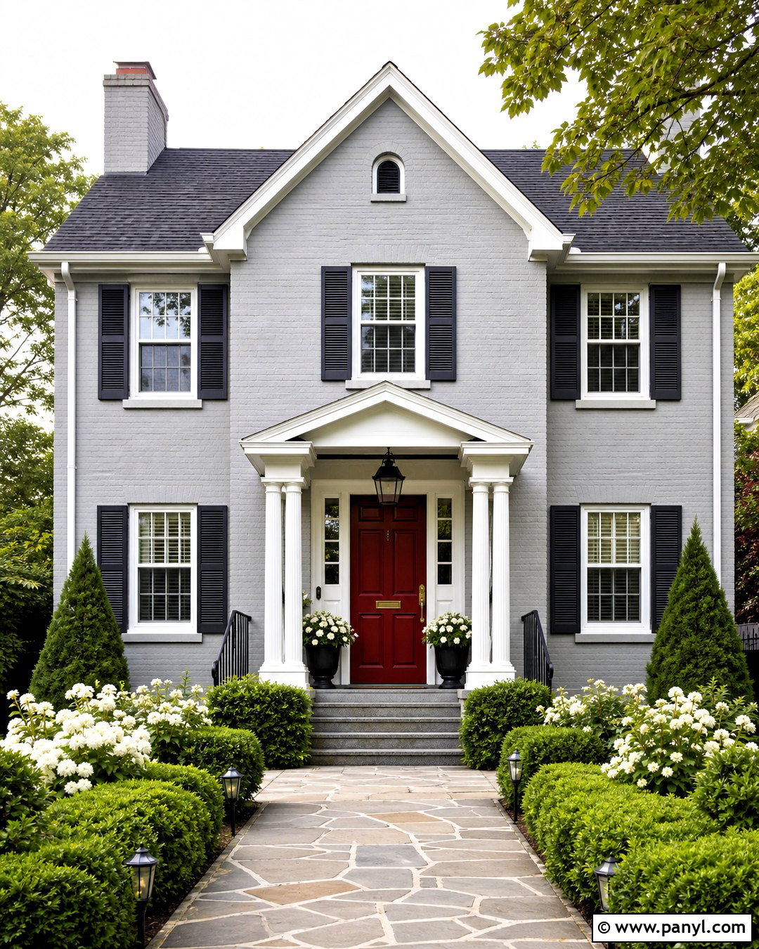 Gray Painted Brick With Red Front Door - 20 grey painted brick ideas