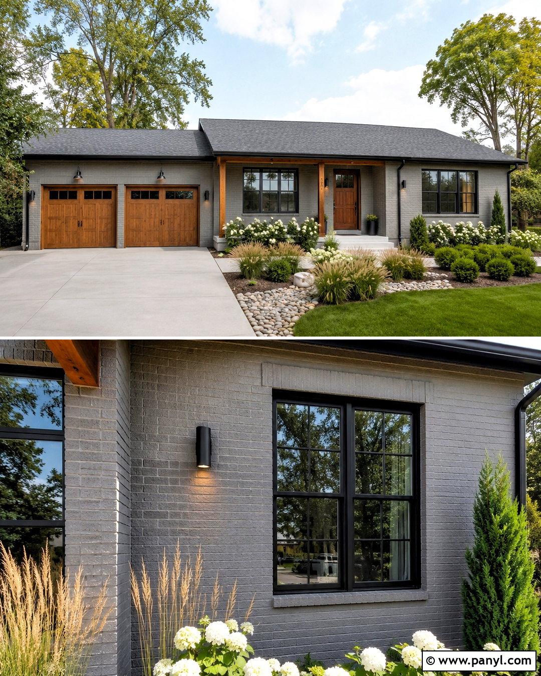 Gray Painted Brick With Wood Accents - 20 painted brick wall exterior ideas