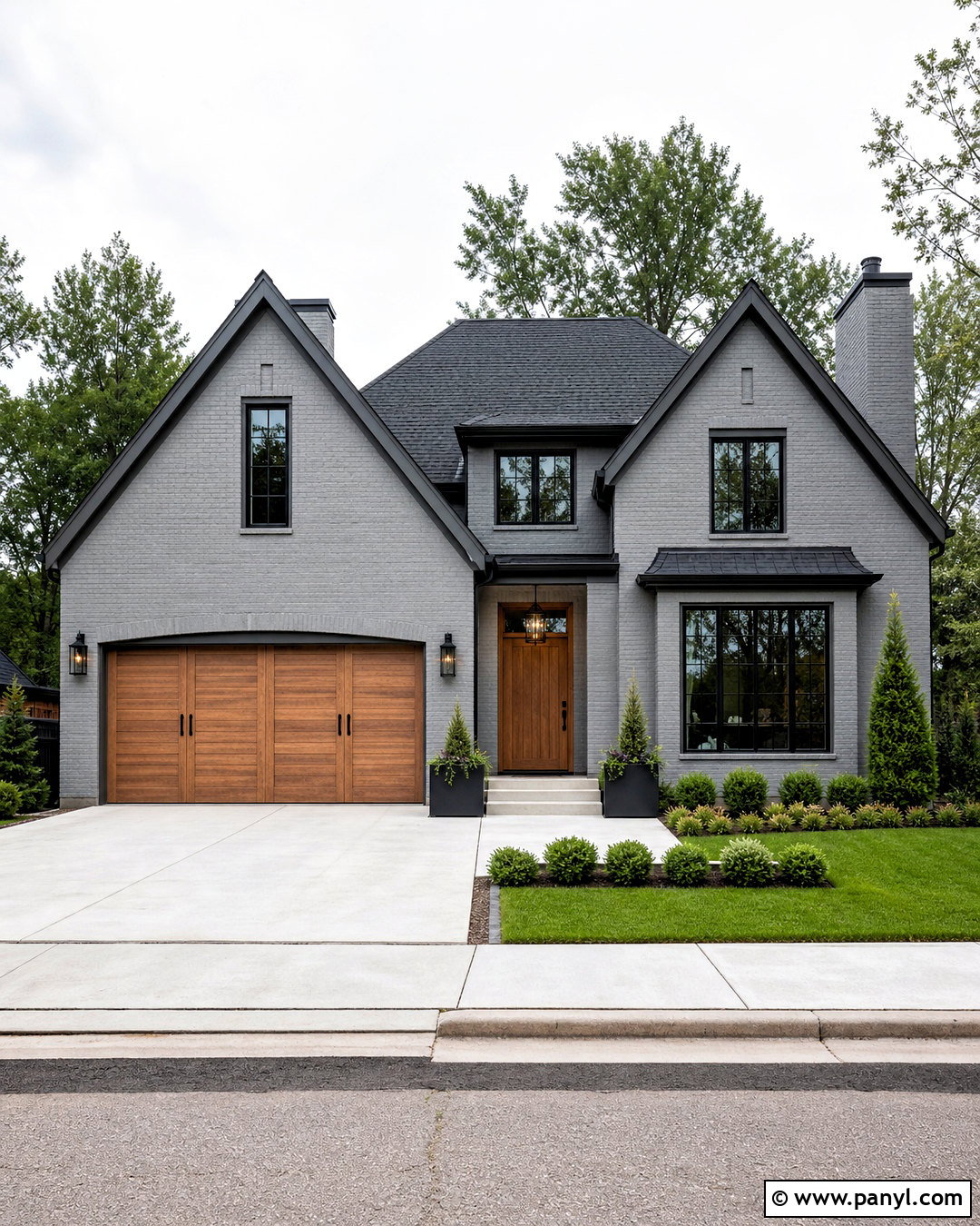 Gray Painted Brick With Wood Garage Doors - 20 grey painted brick ideas