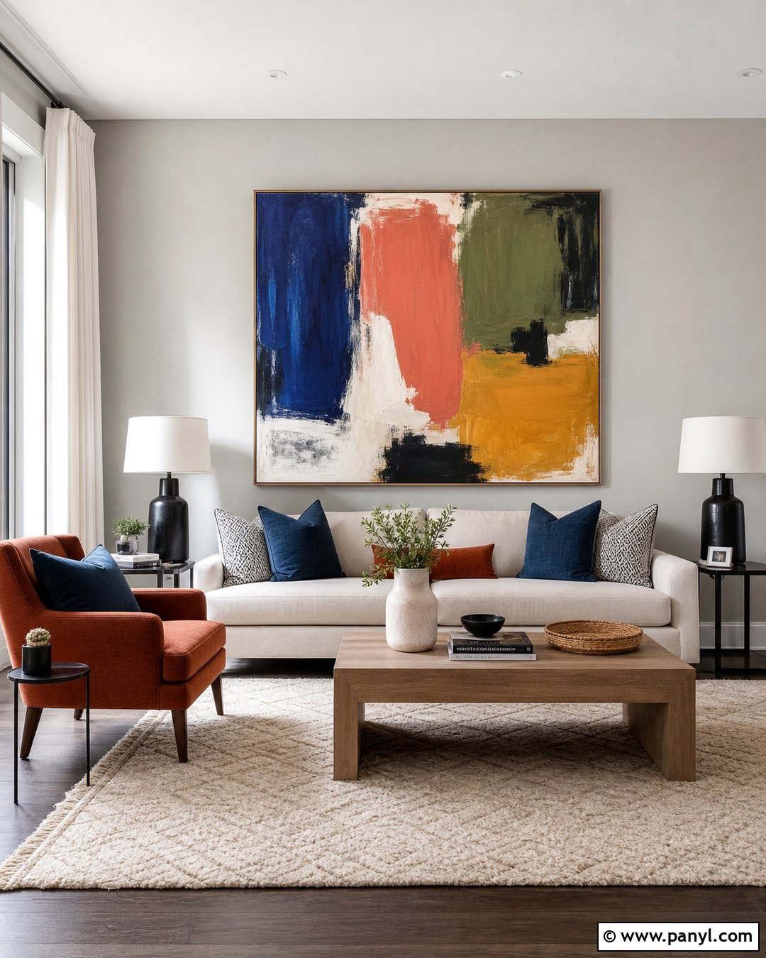 Gray Painted Walls With Colorful Art - 35 Gray Painted Walls