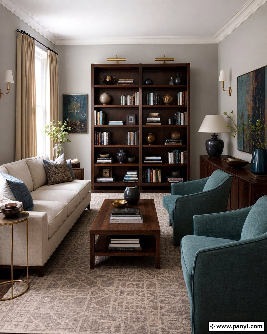 Gray Painted Walls With Walnut Furniture - 35 Gray Painted Walls