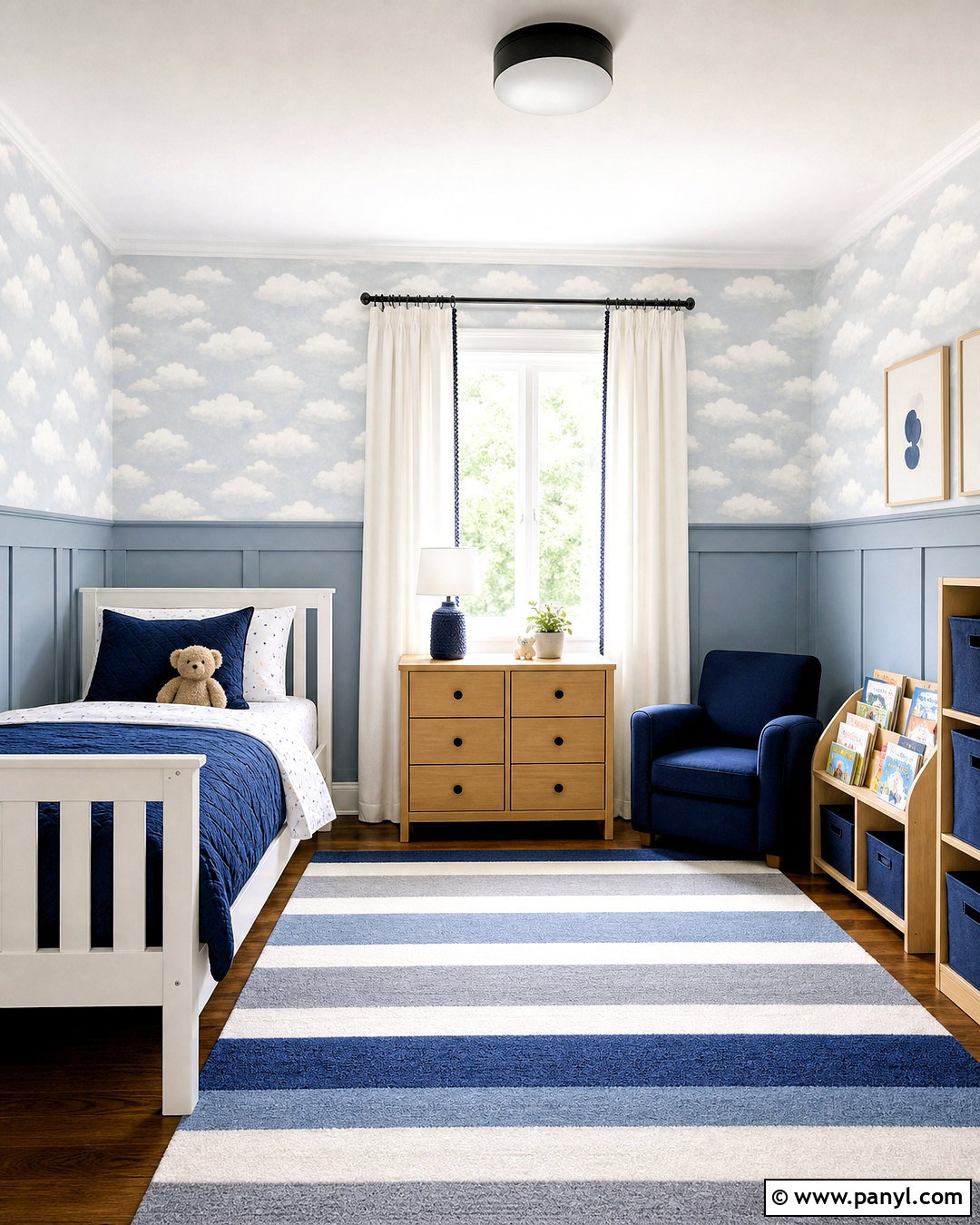 Gray Paneling With Cloud Wallpaper - 20 half wallpaper half paneling ideas