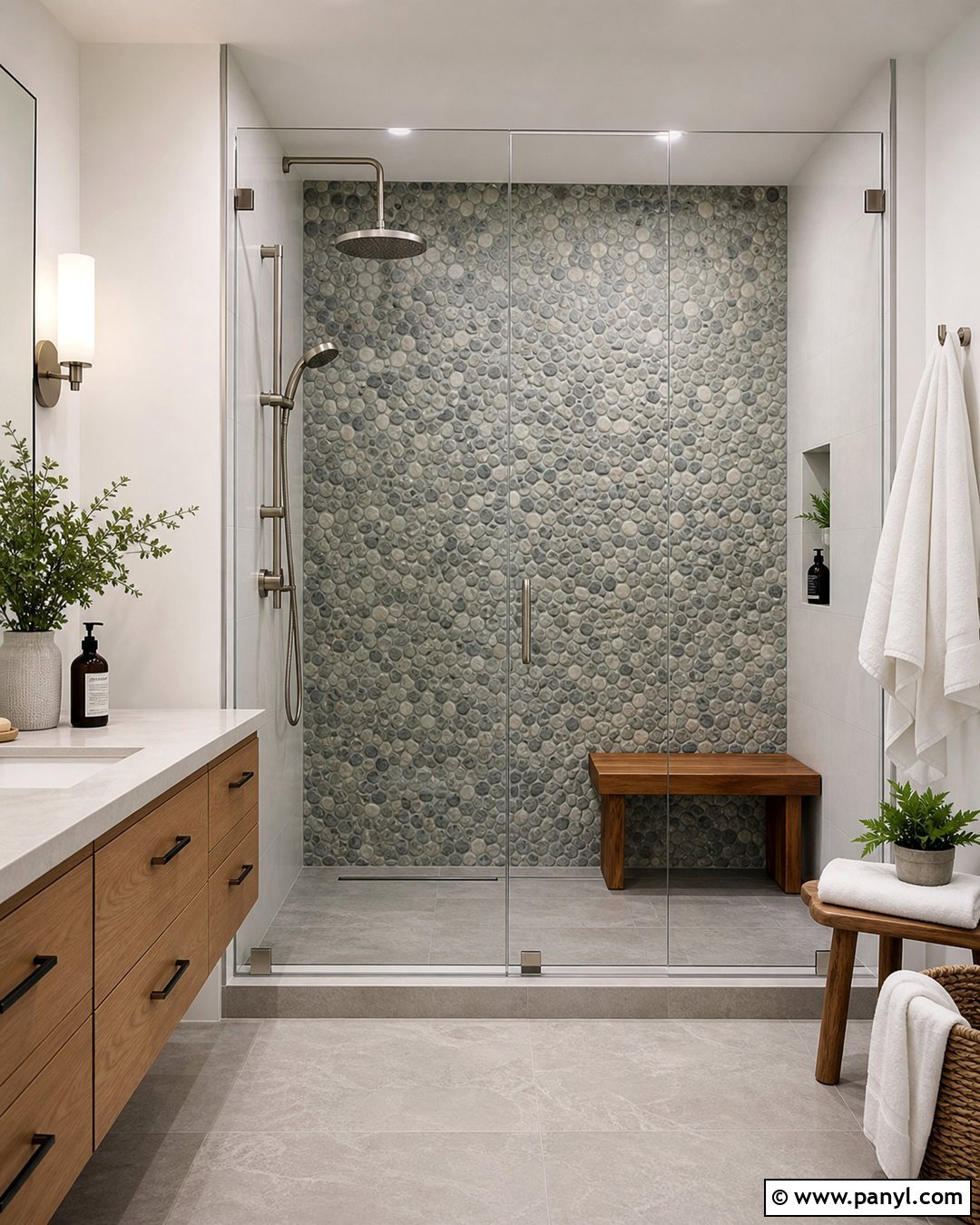 Gray Pebble Tile Shower Wall - 20 Gray Textured Bathroom Walls