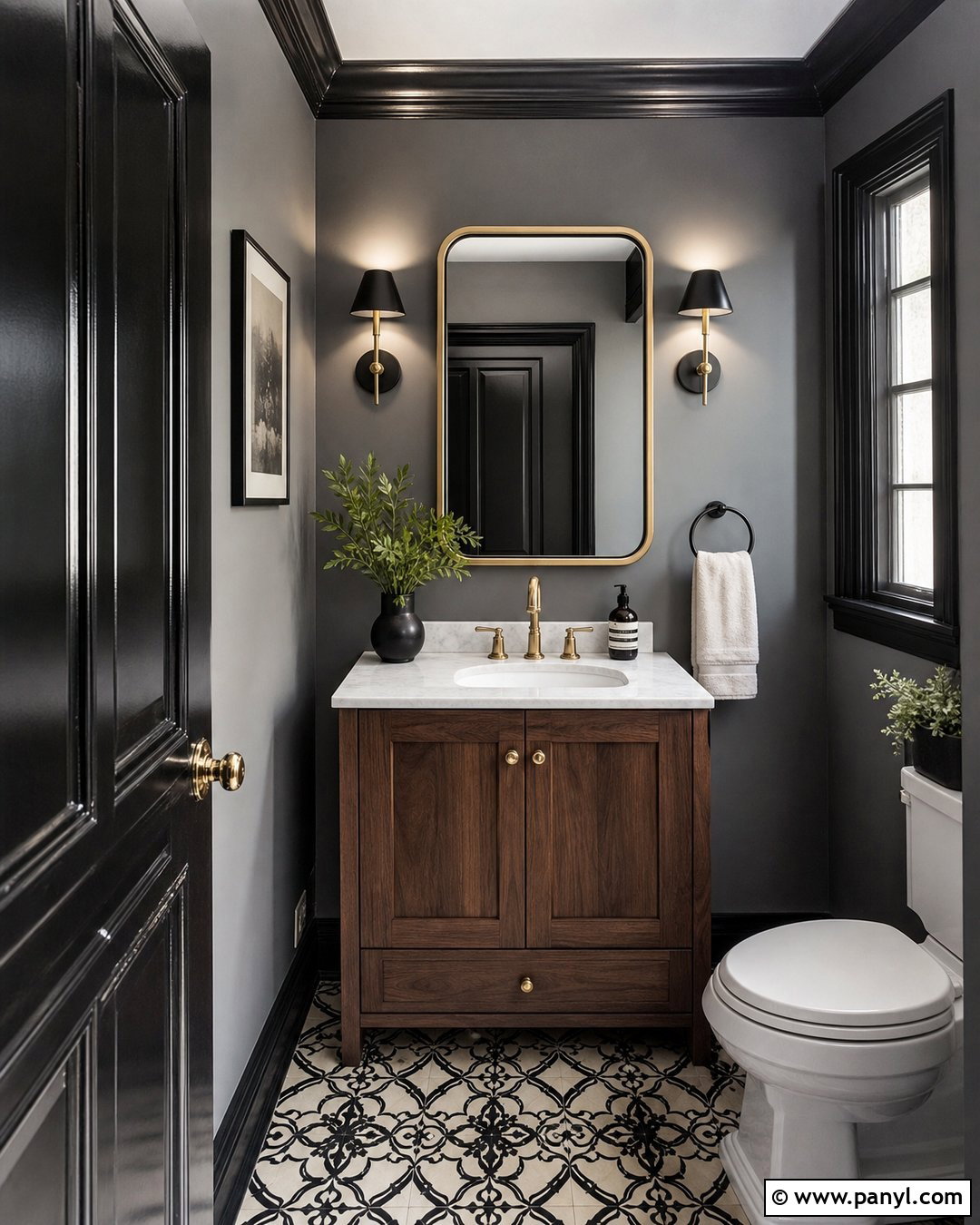 Gray Powder Room With Black Trim - 35 gray walls with black trim ideas