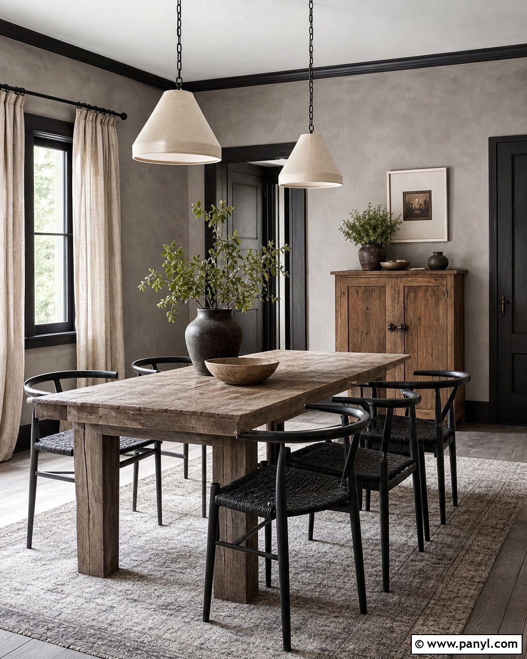 Gray Rustic Dining Room With Black Trim - 35 gray walls with black trim ideas