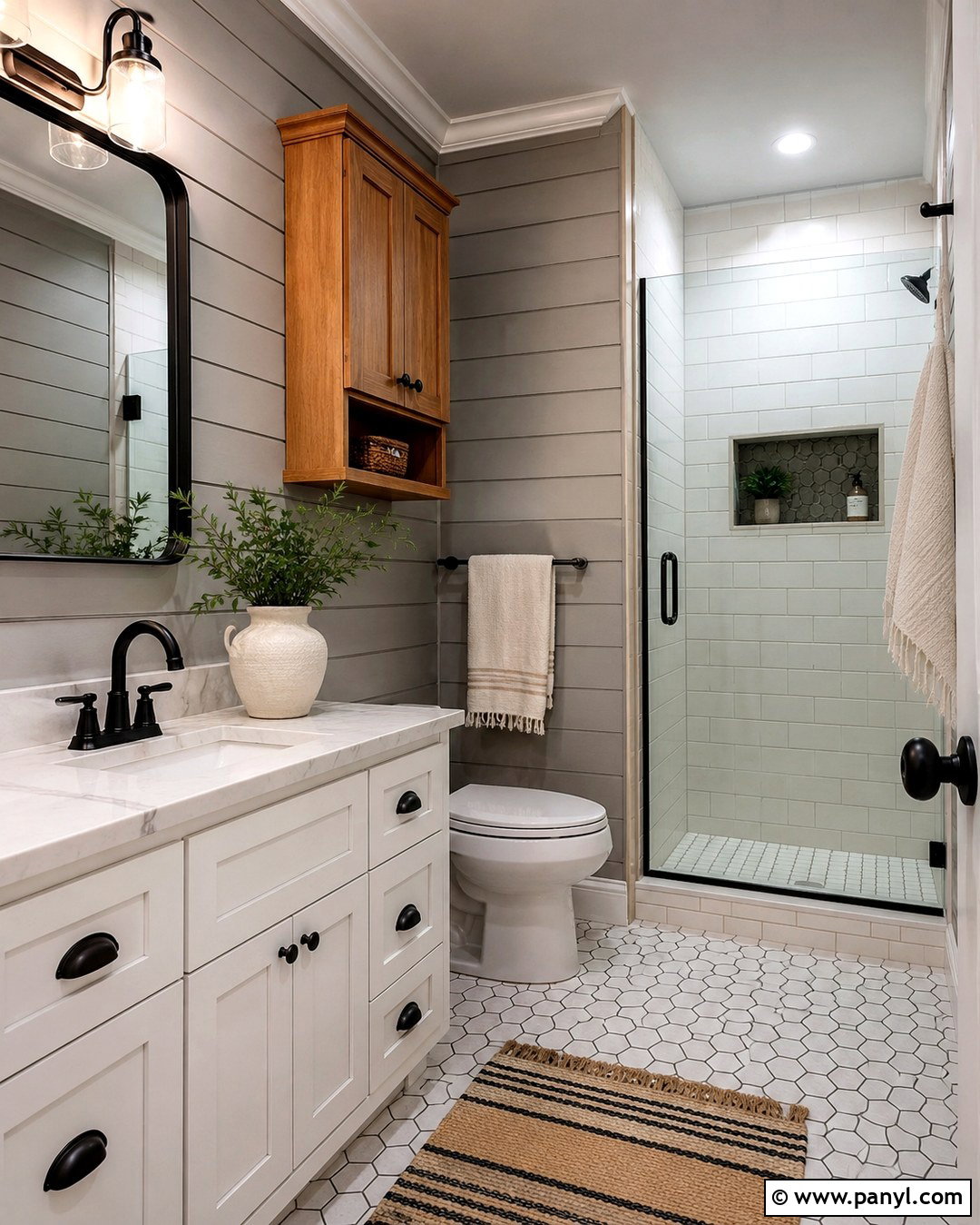 Gray Shiplap Walls With Farmhouse Vanity - 20 Small Bathroom With Gray Walls