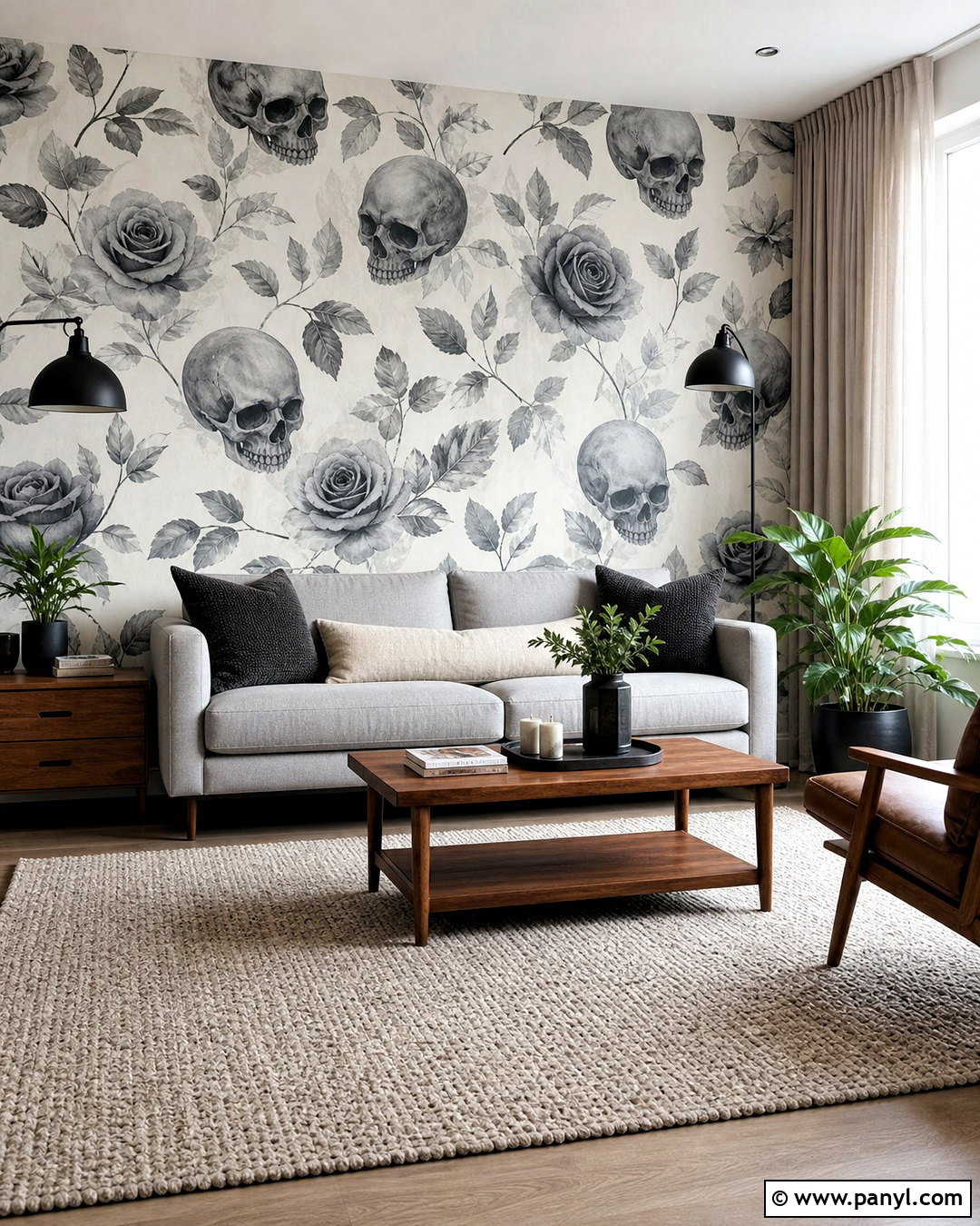 Gray Skull And Rose Wallpaper Living Room - 20 skull and rose pattern wallpaper ideas