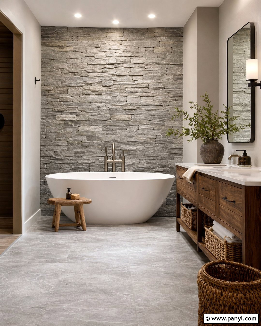 Gray Stacked Stone Bathroom Wall - 20 Gray Textured Bathroom Walls