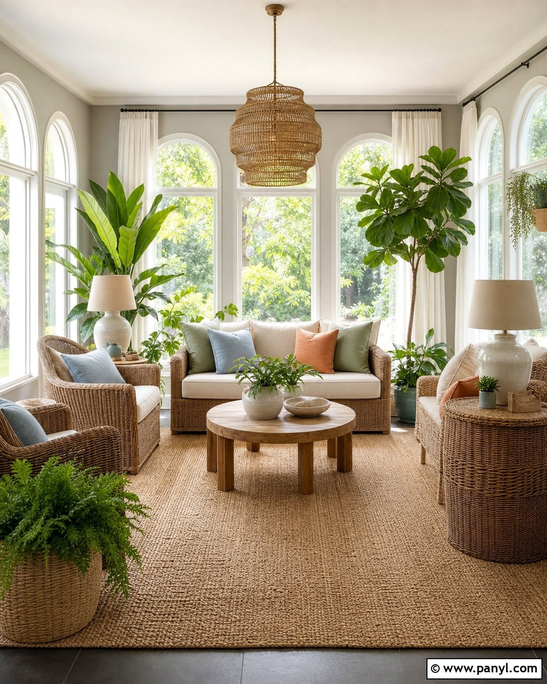 Gray Sunroom With Rattan Furniture - 25 Room With Gray Walls