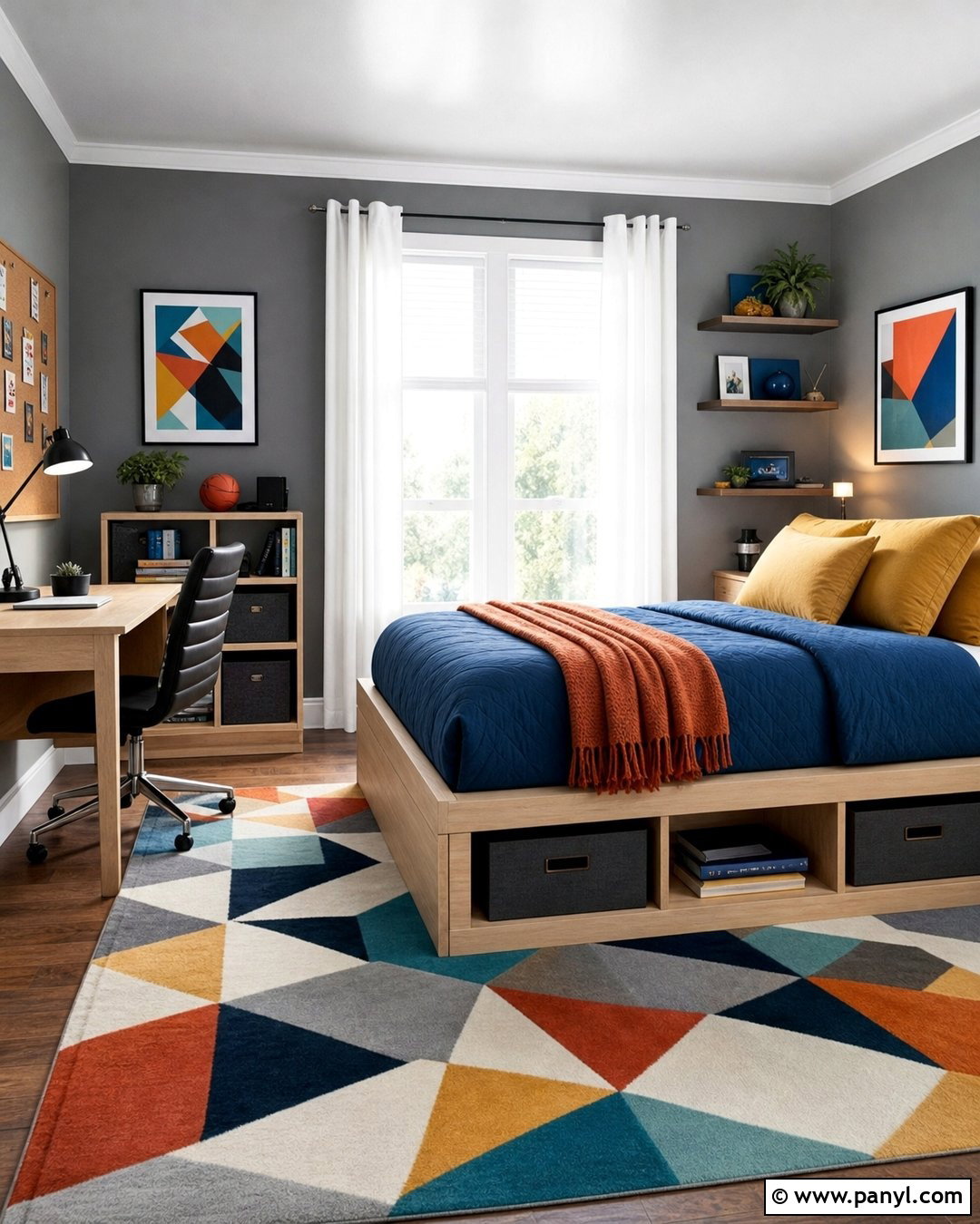 Gray Teen Bedroom With Colorful Accents - 25 Room With Gray Walls