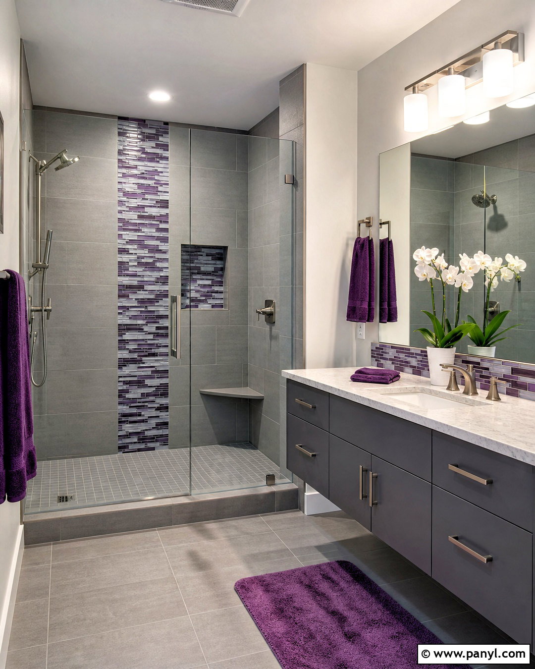 Gray Tile And Purple Mosaic Bathroom - 20 gray and purple bathroom ideas