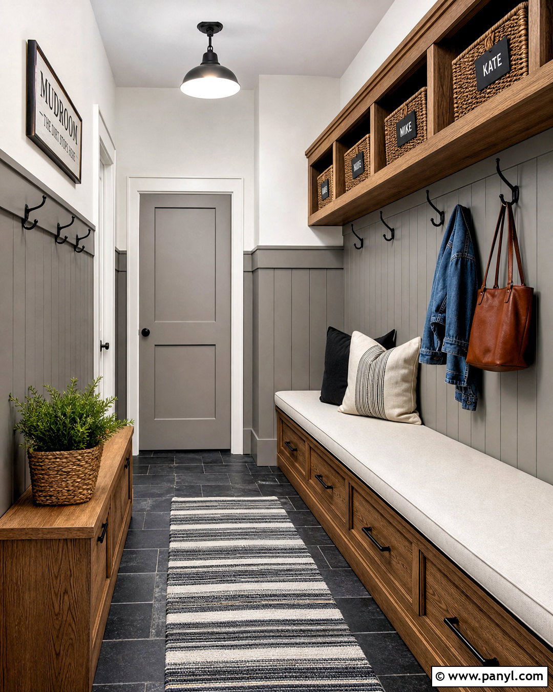 Gray Tongue And Groove Half Wall Paneling In A Mudroom - 20 half paneled walls