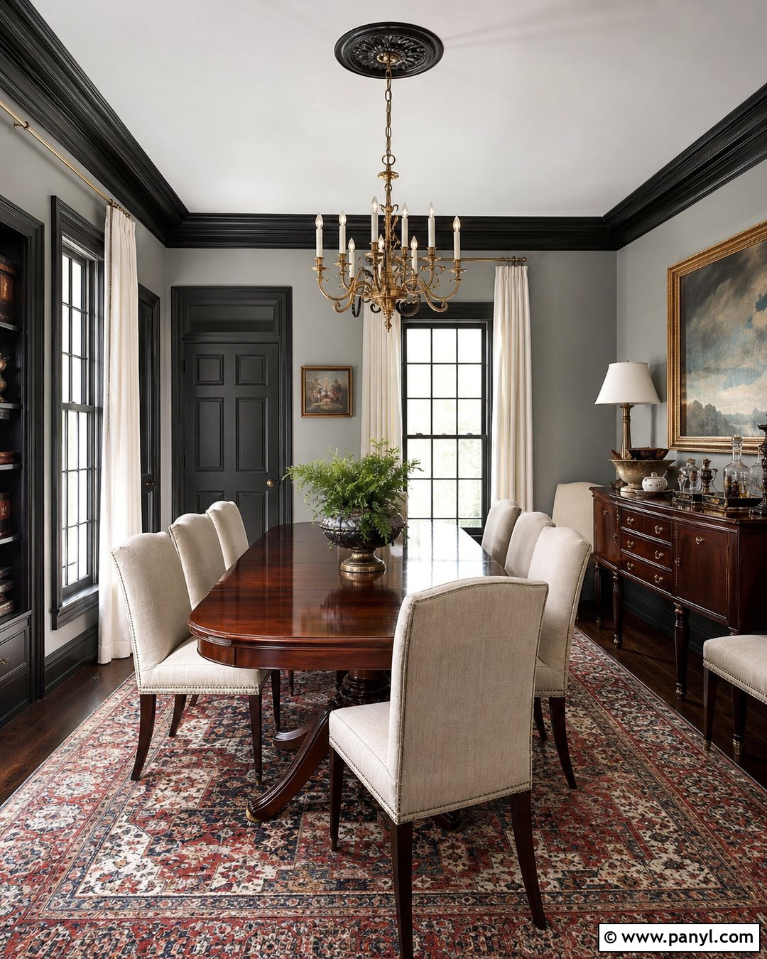 Gray Traditional Dining Room With Black Trim - 35 gray walls with black trim ideas