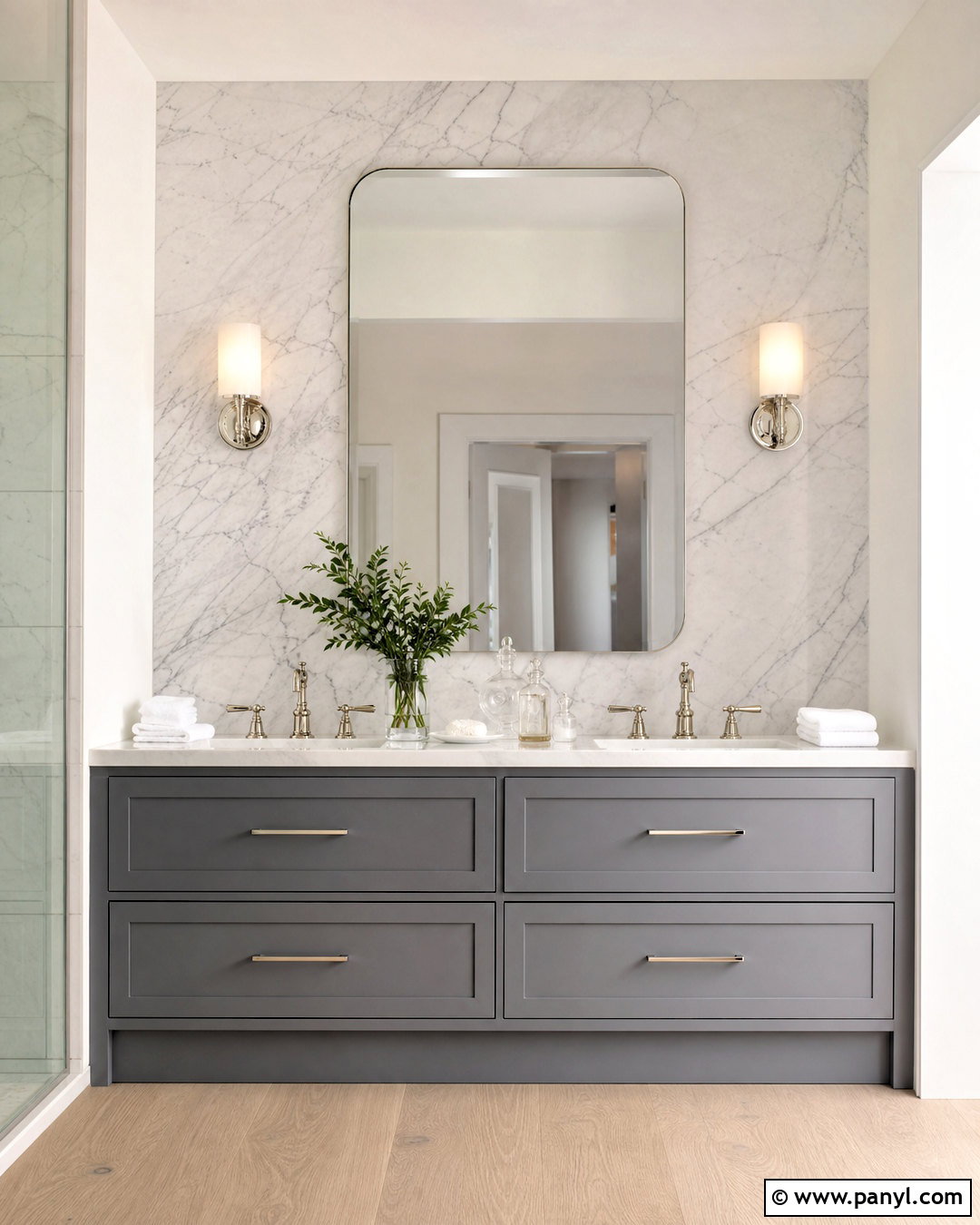 Gray Vanity With Marble Backsplash - 20 gray vanity bathroom ideas