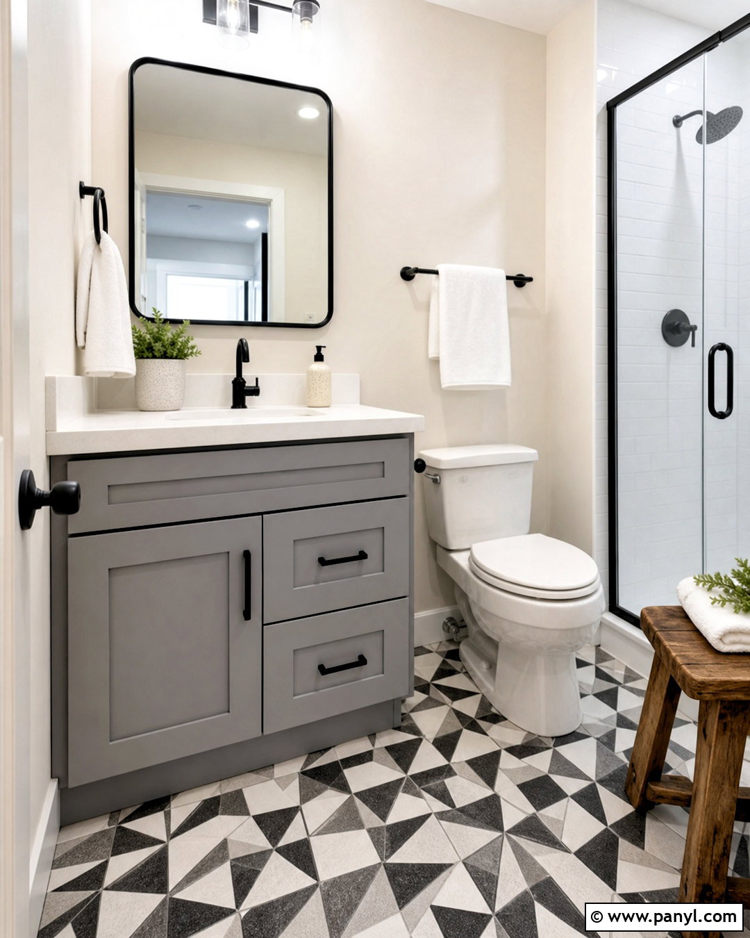 Gray Vanity With Patterned Floor Tile - 20 gray vanity bathroom ideas