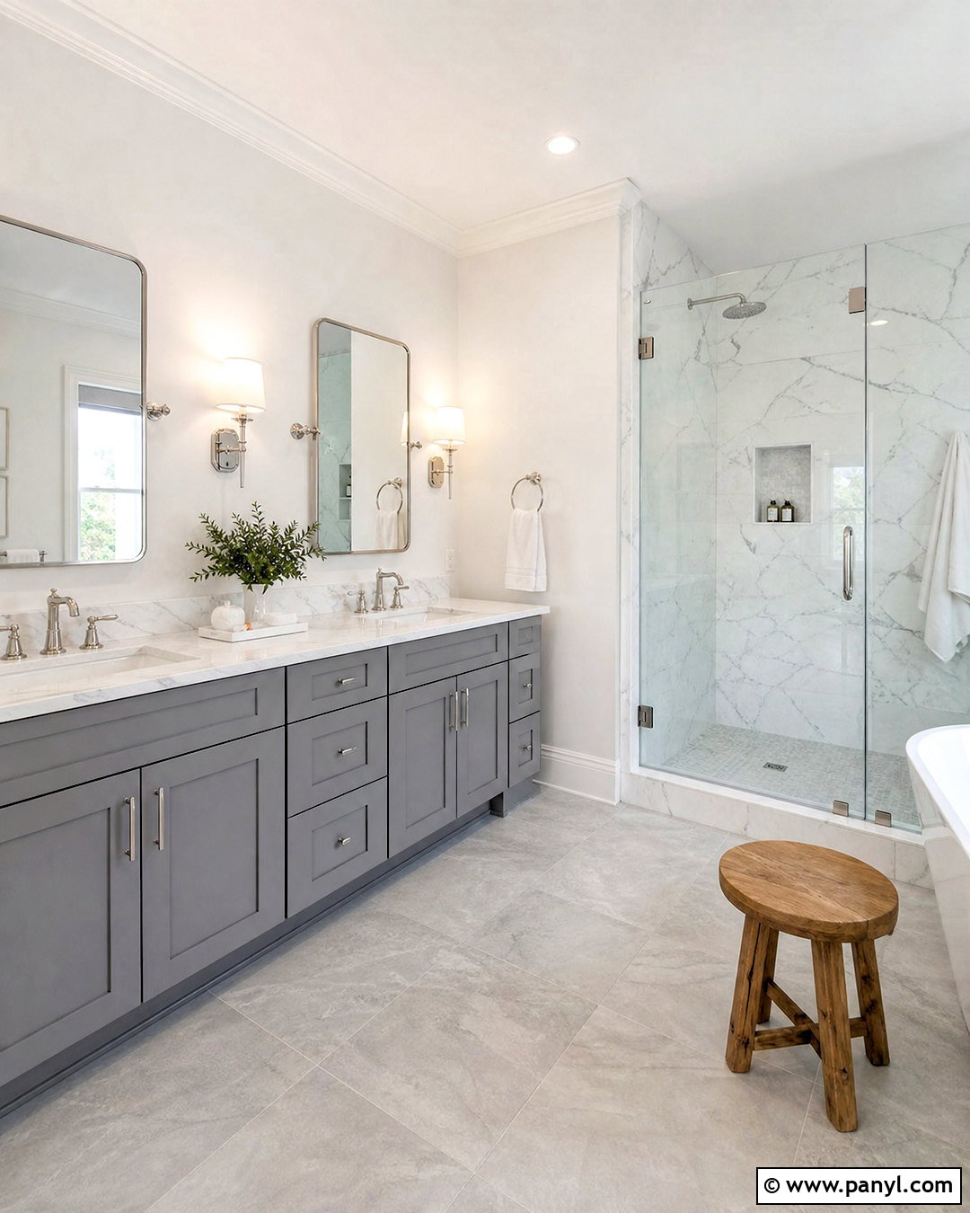 Gray Vanity With White Marble - 20 grey and white bathroom ideas