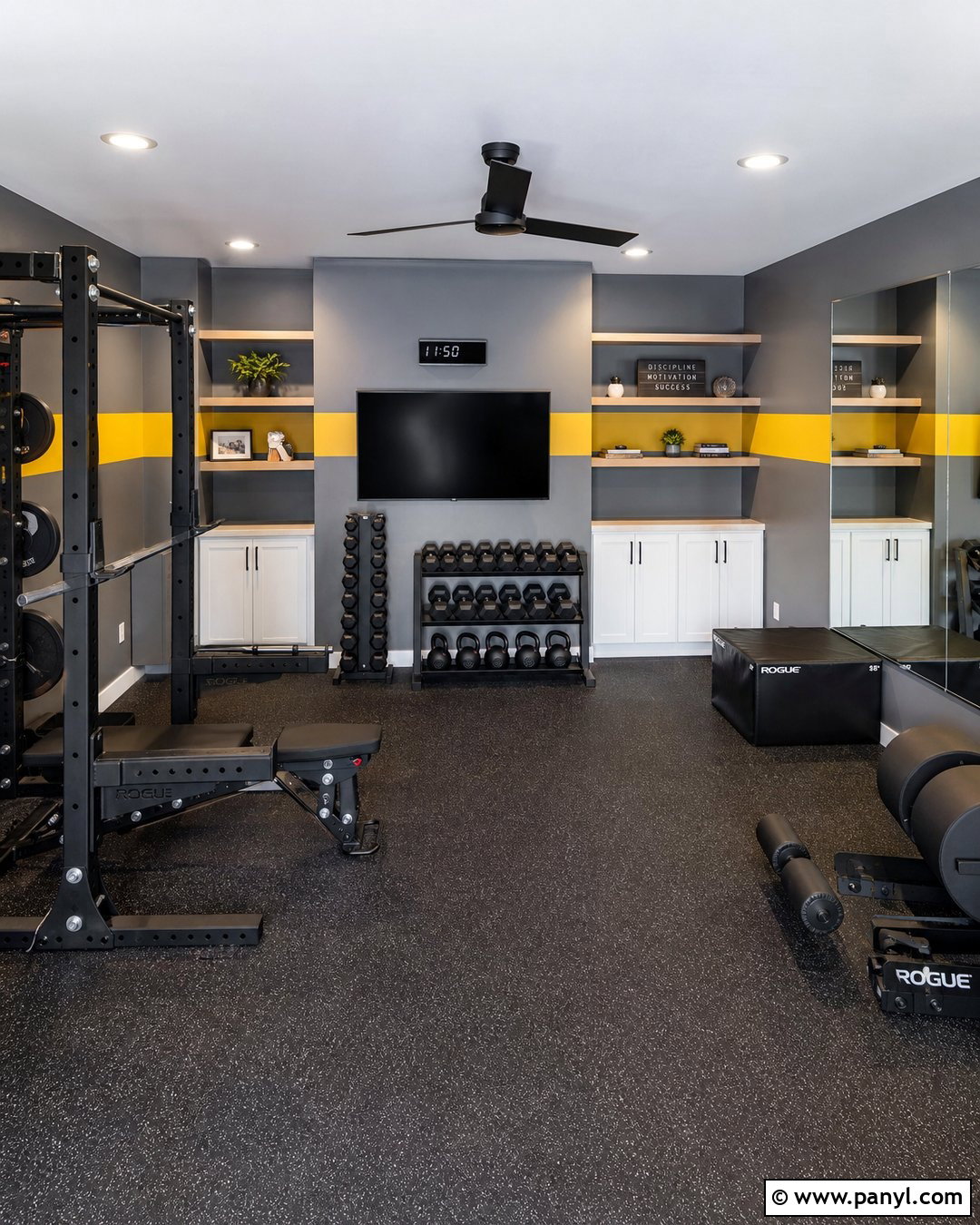 Gray Wall With Yellow Stripe - 30 Home Gym Wall Color Ideas
