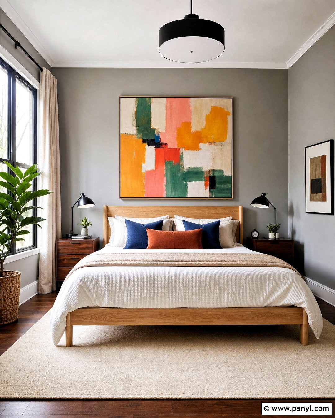 Gray Walls With Colorful Artwork - 20 bedroom gray walls
