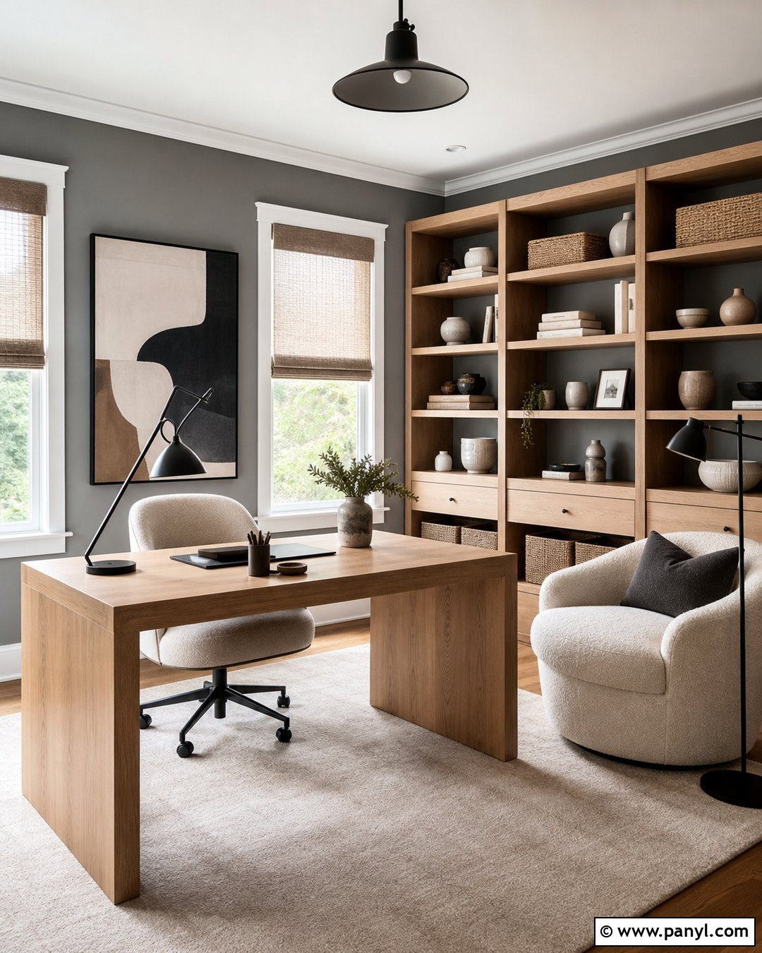 Gray Walls With Light Wood Office - 20 Gray Walls Neutral Decor Ideas