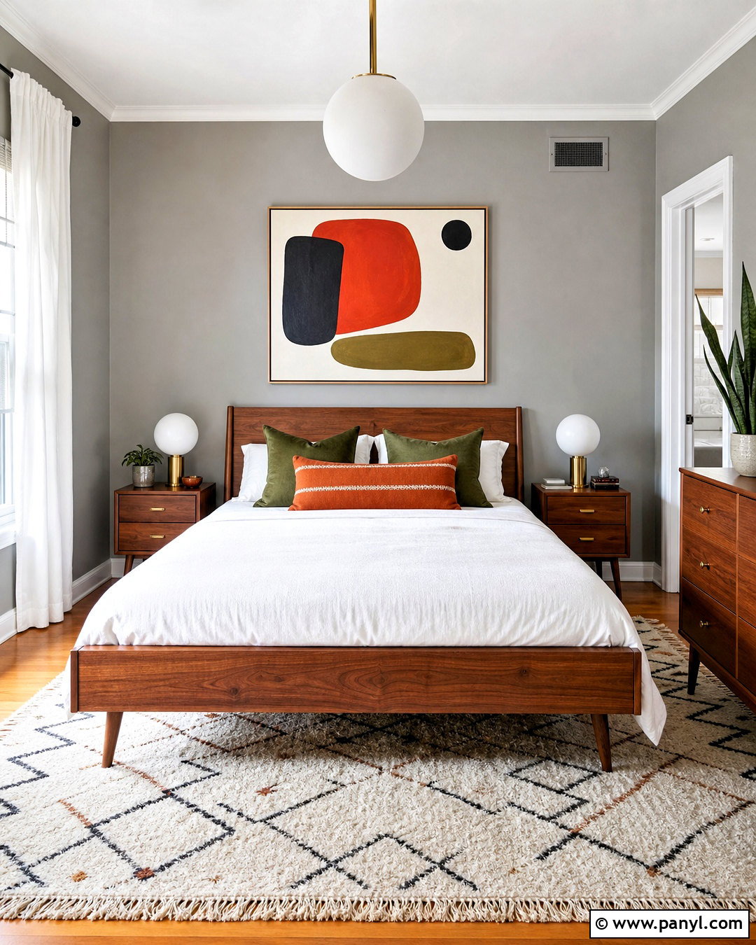 Gray Walls With Midcentury Modern Furniture - 20 bedroom gray walls