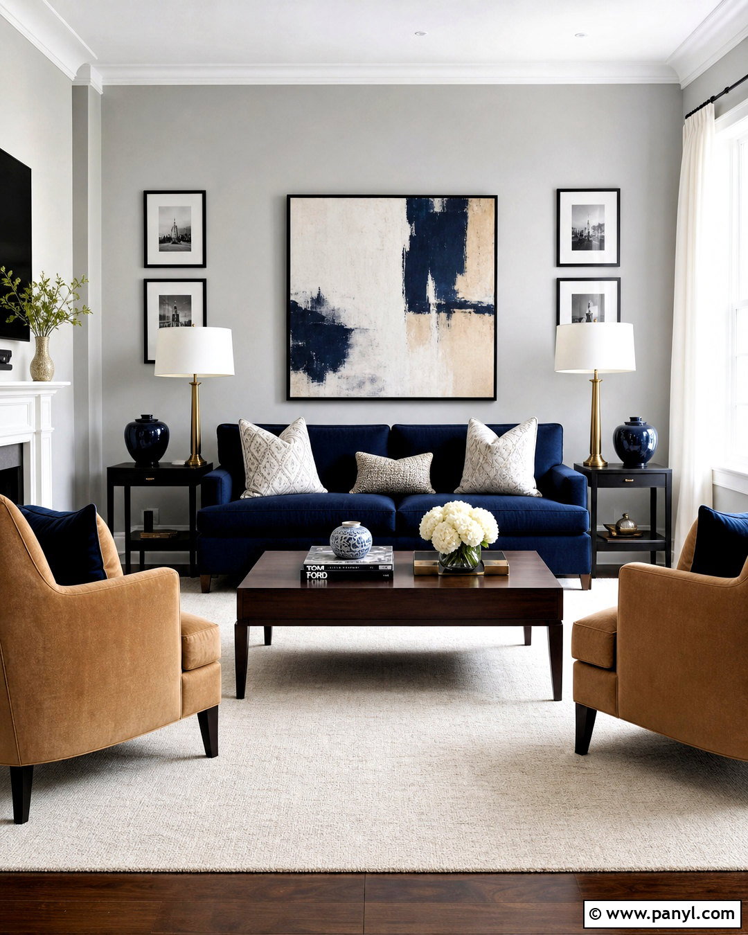 Gray Walls With Navy Blue Furniture - 20 gray wall design ideas