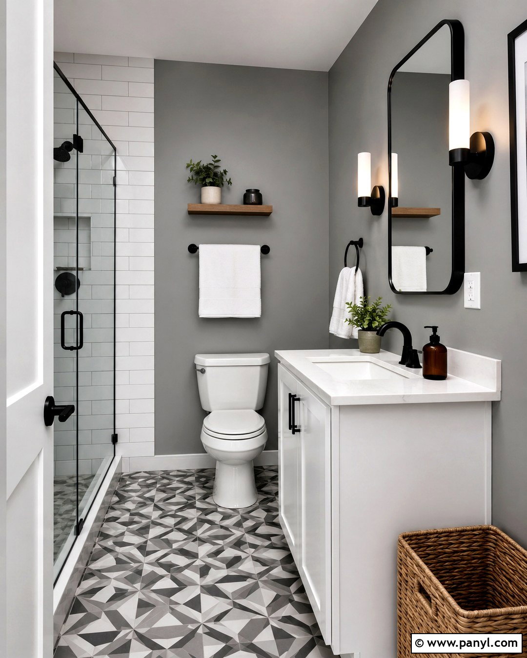 Gray Walls With Patterned Floor Tile - 20 Small Bathroom With Gray Walls