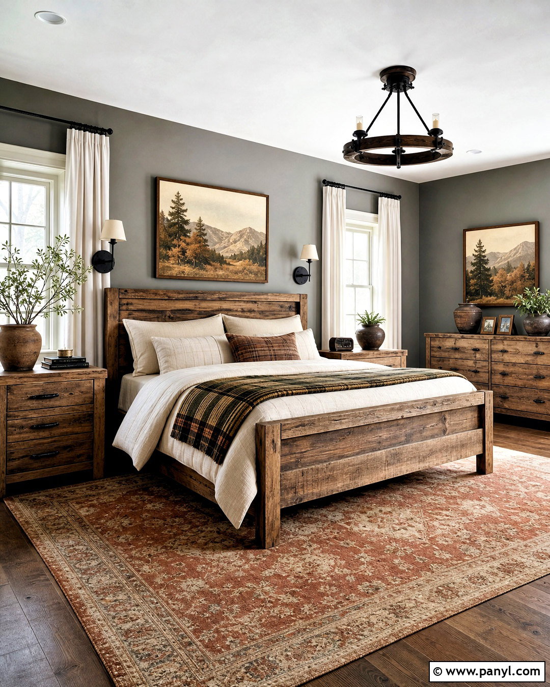 Gray Walls With Rustic Wood Furniture - 20 bedroom gray walls
