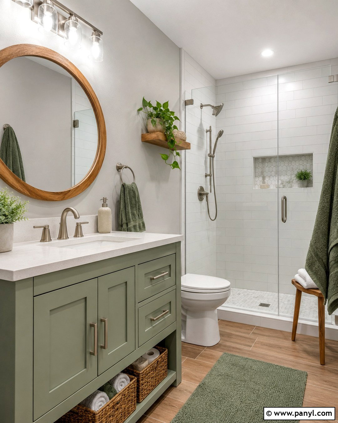 Gray Walls With Sage Green Accents - 20 Small Bathroom With Gray Walls