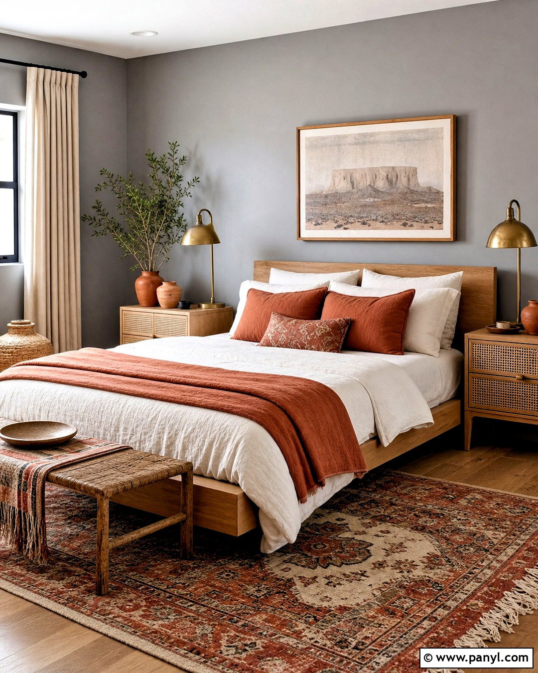 Gray Walls With Terracotta Decor - 20 bedroom gray walls